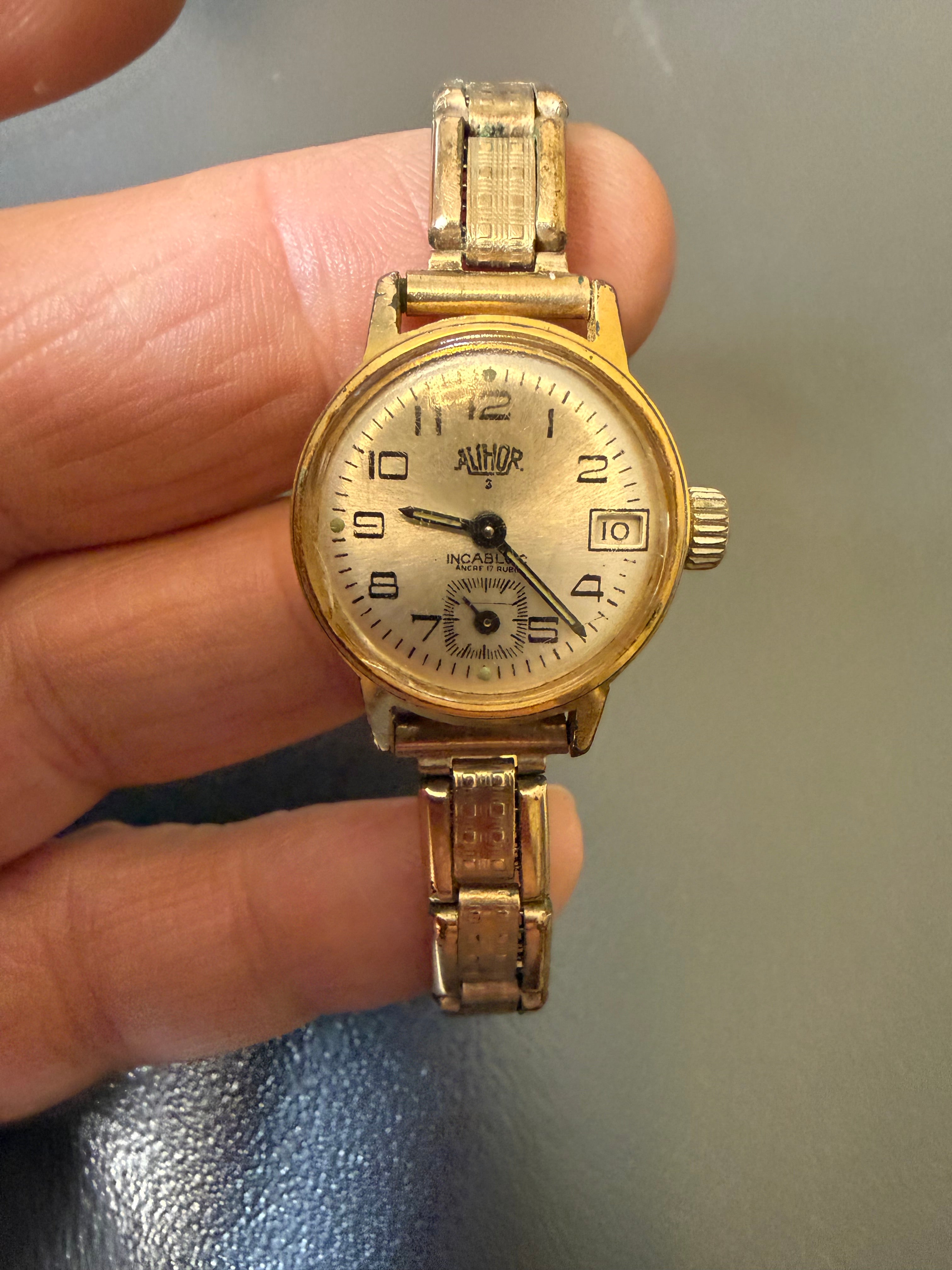Montre mécanique Alhor plaqué or pour dame